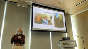 Alicia Turner speaks at UVU's Degrees to Anywhere speaker series.